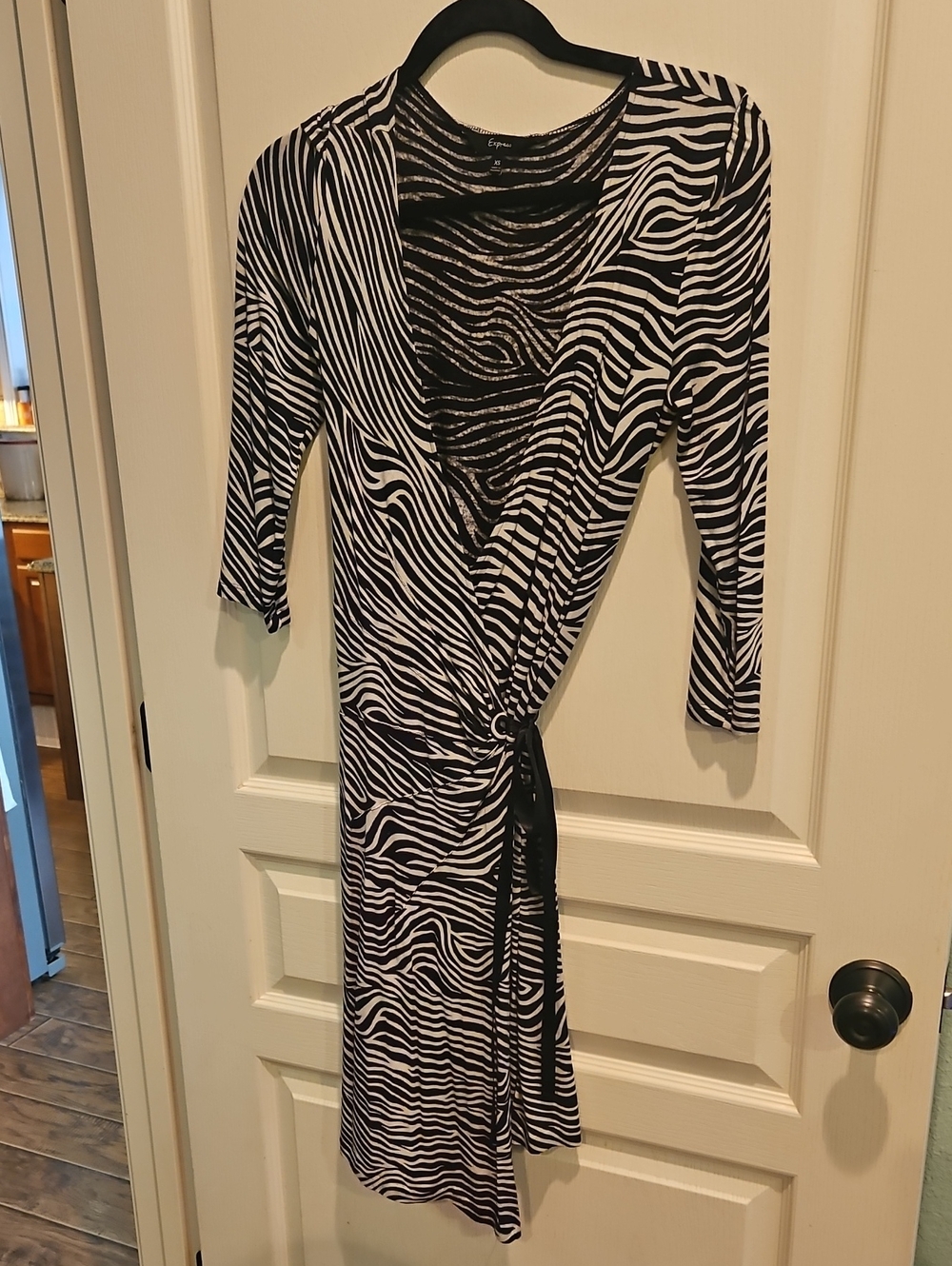 Express Black & White Zebra Wrap Midi Dress